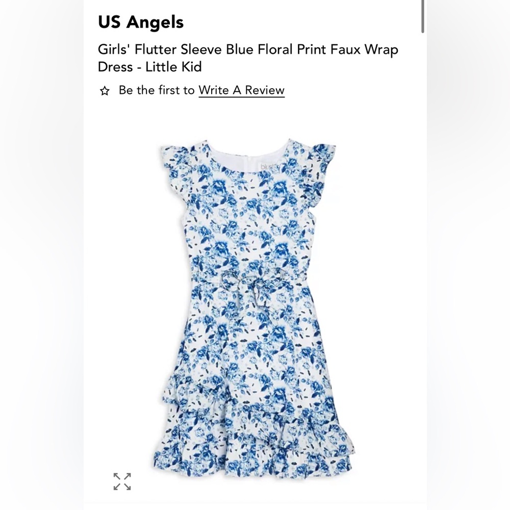 Us Angels Blue and White Floral Flutter Sleeve Dress